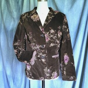 J. Jill Chocolate Floral Blazer Elegant Tailored Jacket